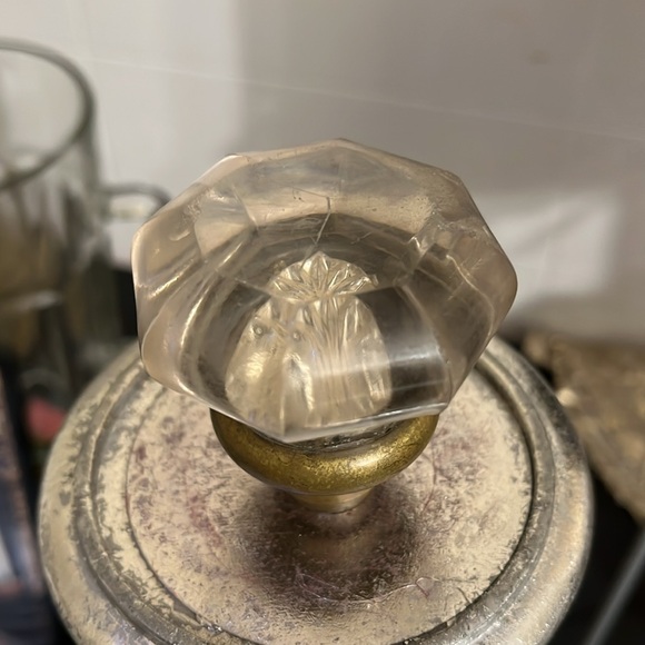 Antique Salvage Octagonal Crystal Glass Door Knob with Brass Base - Picture 5 of 9